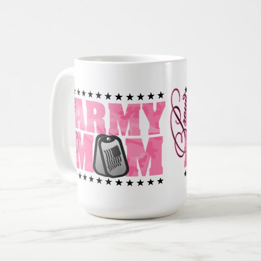 誇りを持ったな軍隊のお母さんのピンクの迷彩柄 コーヒーマグカップ (正面左)