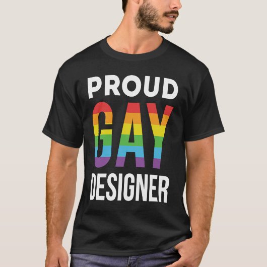 誇りを持ったゲイデザイナーレインボーLGBTQ Tシャツ (正面)