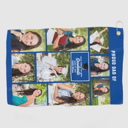 誇りを持ったパパ卒業写真コラージュ父の日 ゴルフタオル (横)