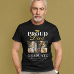 誇りを持ったパパ Tシャツ<br><div class="desc">卒業式ブラック&金ゴールドのTシャツは卒業生のモータルボード、息子や娘の写真5枚、ことわざ「卒業生の誇りを持ったパパ」、名前、勉強の場所、学年。</div>