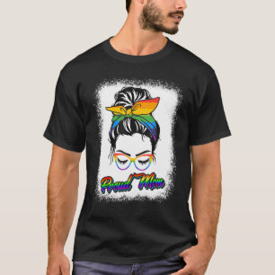 誇りを持ったママMessy Bun Rainbow LgbtママLgbtゲイPrid Tシャツ
