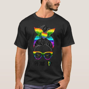 誇りを持ったママMessy Bun Rainbow LgbtママLgbtゲイPrid Tシャツ