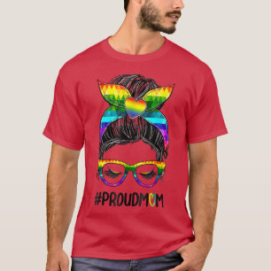 誇りを持ったママMessy Bun Rainbow LGBT Mom LGBTゲイPrid Tシャツ