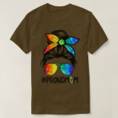 誇りを持ったママMessy Hair Bun LGBTゲイプライドサポートLG Tシャツ (デザイン正面)