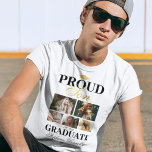 誇りを持った卒業生の息子 Tシャツ<br><div class="desc">特別にデザインされたホワイト&金ゴールド卒業式Tシャツを使用して、親の卒業生としてのプライドと喜びを披露。クラシックの卒業生のモータルボードデザインと5つの個人的な写真と完成したテーラーメイド作品はっきりしたは、「卒業生の息子」と声明とパーソナライズされたし、お母さん又はパパの名前、勉強の場所と学級年と共に、プライドと業績の決定的な声明を作成する。</div>