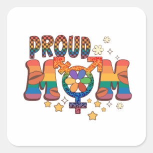 誇りを持った母、虹、LGBTQサポート スクエアシール
