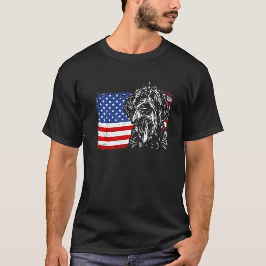 誇りを持った金髪のポインティンググリフォン米国国旗Do Tシャツ (正面)