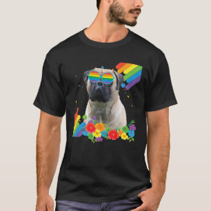 誇りを持ったLGBTゲイブルマスチフ犬プライド旗虹 Tシャツ