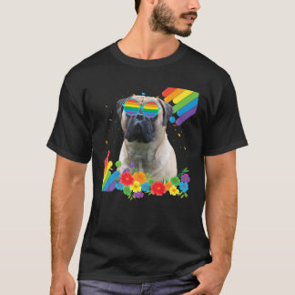 誇りを持ったLGBTゲイブルマスチフ犬プライド旗虹 Tシャツ