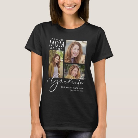 誇りを持ったMom of the Graduate Photo Script Black Tシャツ (正面)
