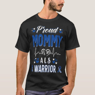 誇りを持ったMOMMY ALS戦士認識度リボンブルーwhit Tシャツ