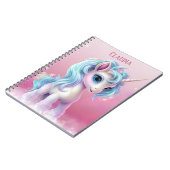 誇りを持ったUnicornレッドピンクの空、雲と星&名前 ノートブック (左側)