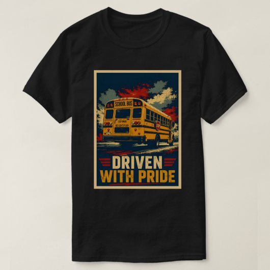 誇りを持って運転するスクールバス運転手 リアビュー ビンテージ Tシャツ (デザイン正面)