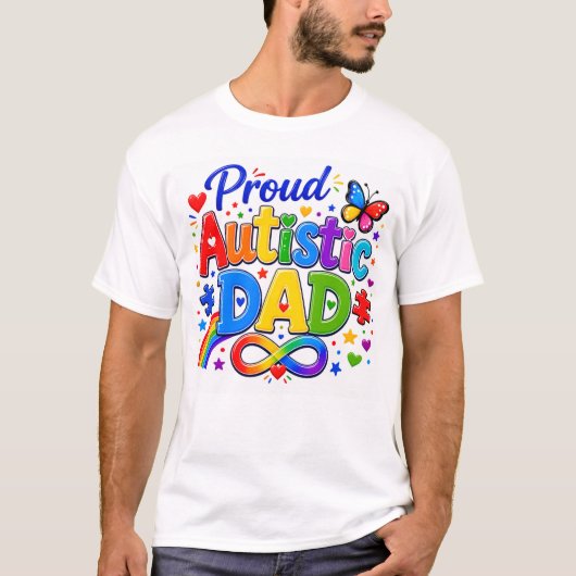 誇りを持つ自閉症の父 カラフル 自閉症受容 Tシャツ (正面)