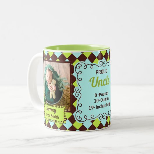 誇り高い叔父さんGreenおよびブラウンArglyeの写真 ツートーンマグカップ (正面左)