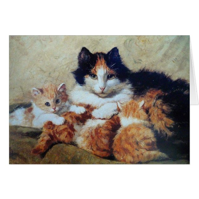 誇り高い母-彼女の黄色い子ネコを持つ猫 (正面横)