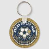 誇り高きサッカーママ ゴールド 偽グリッター キーホルダー (正面)