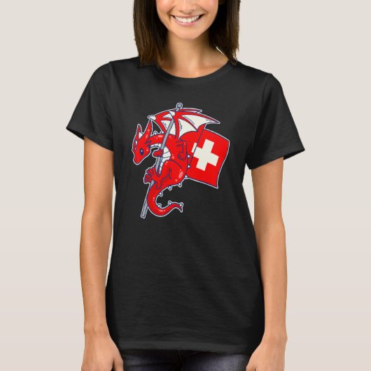 誇り高きスイスのドラゴン スイス国旗 Tシャツ (正面)