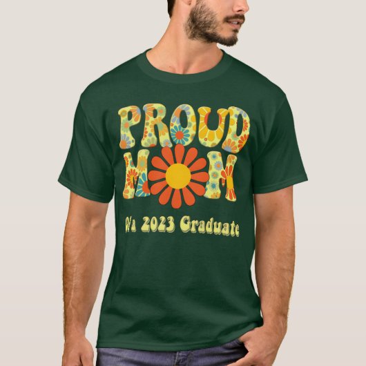 誇り高き母 2023年卒業 花 70年代 ボヘミアン フレンド Tシャツ (正面)
