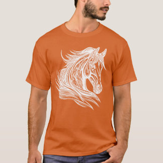 誇り高き種馬の肖像 馬のたてがみが風になびく 馬グッズ Tシャツ