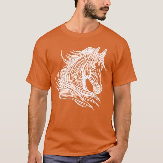 誇り高き種馬の肖像 馬のたてがみが風になびく 馬グッズ Tシャツ (正面)