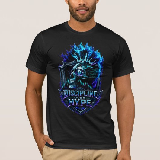誇大広告より規律 Bitcoin 暗号資産 マインドセット デザイン Tシャツ (正面)