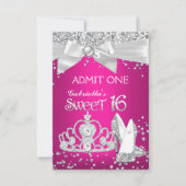 認めるスパークルティアラヒール甘い16ホットピンク 招待状 (正面)