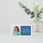 認定された看護アシスタントの青と白縁ど 名刺 (スタンド正面)