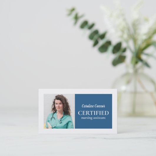 認定された看護アシスタントの青と白縁ど 名刺 (スタンド正面)