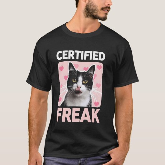 認定ねこマニア ねこちゃん ピンク ハート 猫 Tシャツ (正面)