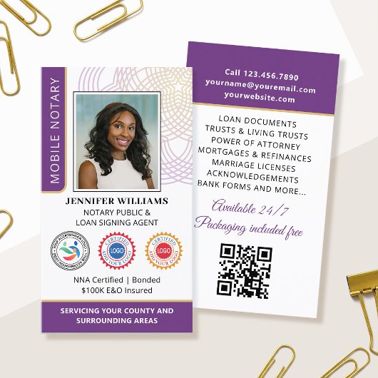 認定の公証人公開写真QRコードパープル 名刺
