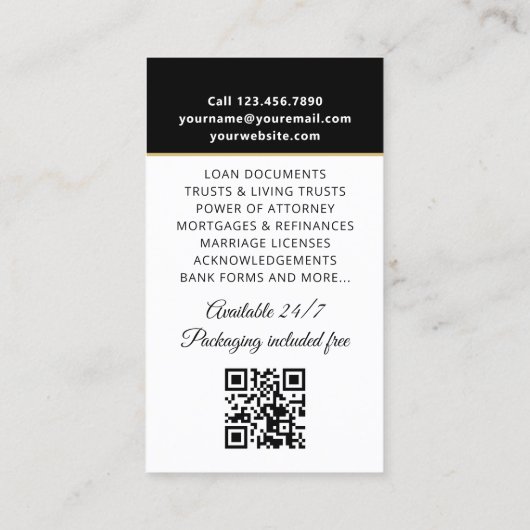 認定の公証人公開写真QRコードブラック 名刺 (裏面)