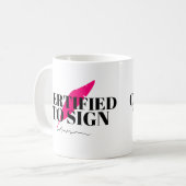 認定を受けたサイン・マグ コーヒーマグカップ (正面左)