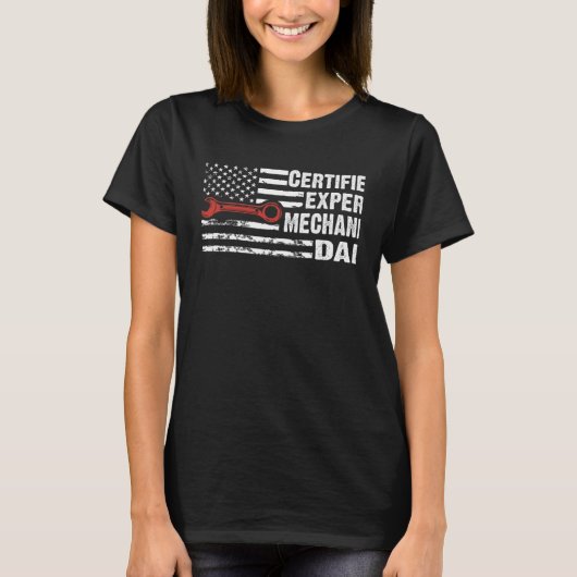 認定エキスパートメカニック パパ アメリカ国旗 車 M Tシャツ (正面)
