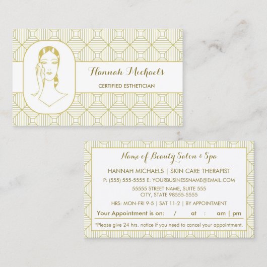 認定エステティシャンホワイト金ゴールド女性アポイントメント 予約カード (正面/裏面)
