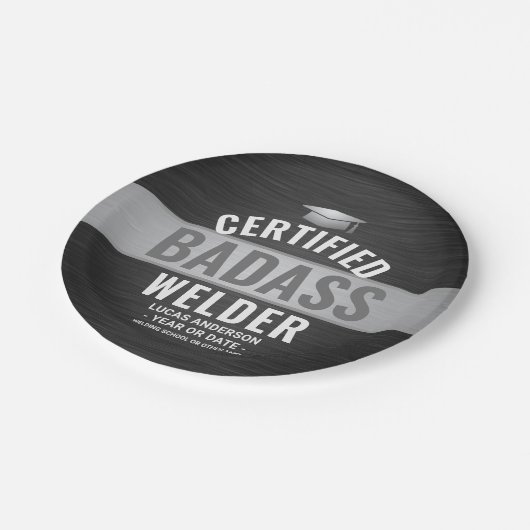 認定バダスウェルダー卒業パーティブラック ペーパープレート (アングル)