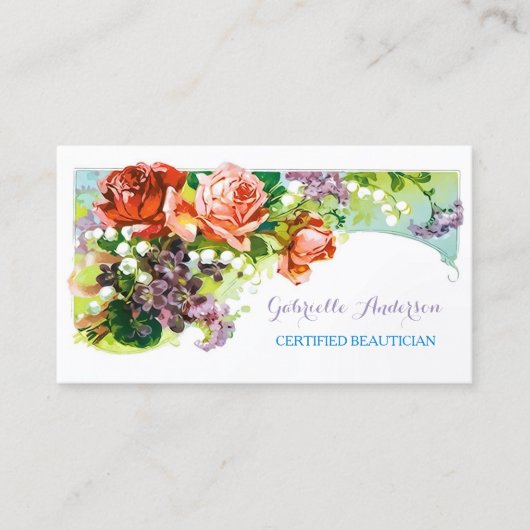 認定ビューティシャンヴィンテージピンクローズフローラ 名刺 (正面)