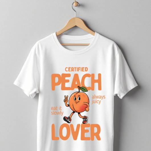 認定ピーチラバー かわいい面白いフルーツデザイン Tシャツ