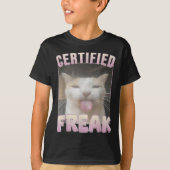 認定フリーク猫ミーム攻撃ミームおもしろい猫 Tシャツ (正面)