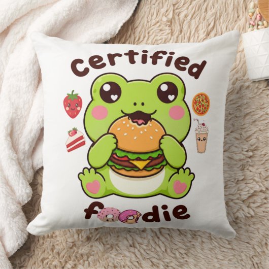 認定フーディーカワイイカエルバーガー | クッション (ブランケット)