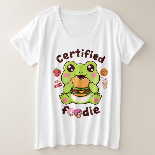 認定フーディーカワイイカエルバーガー |  プラスサイズTシャツ (デザイン正面)