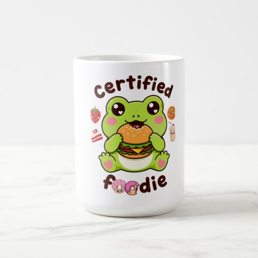 認定フーディー かわいい カワイイ カエル ハンバーガー 食べる |  コーヒーマグカップ (中央)