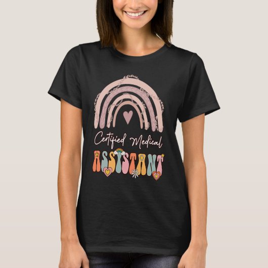認定メディカルアシスタントCMA GroovyレトロRainb Tシャツ (正面)