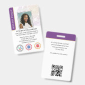 認定公証人 公共写真 QR コード パープル バッジ (正面&裏面)