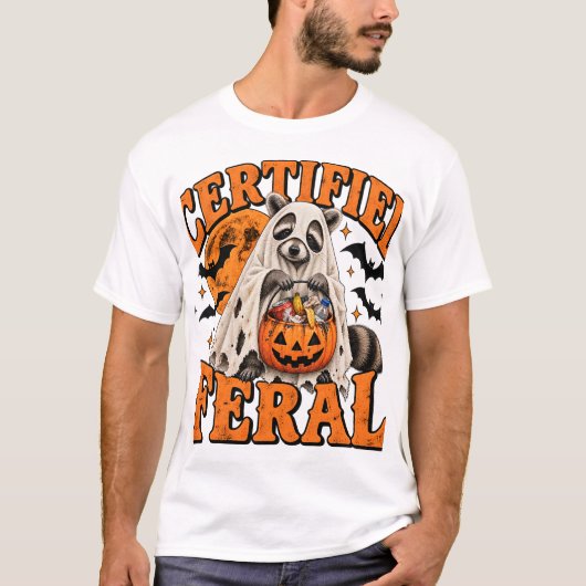 認定狂暴面白アライグマ幽霊ビンテージ Tシャツ (正面)