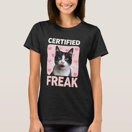 認定猫マニア ねこ ネコ 猫 可愛い ピンク ハート Tシャツ (正面)