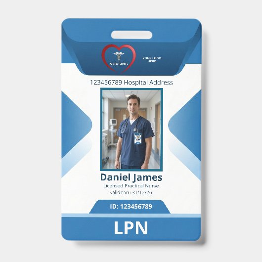 認定看護助手（LPN） 実務経験のある看護師 写真 病院ロゴ バッジ (正面)