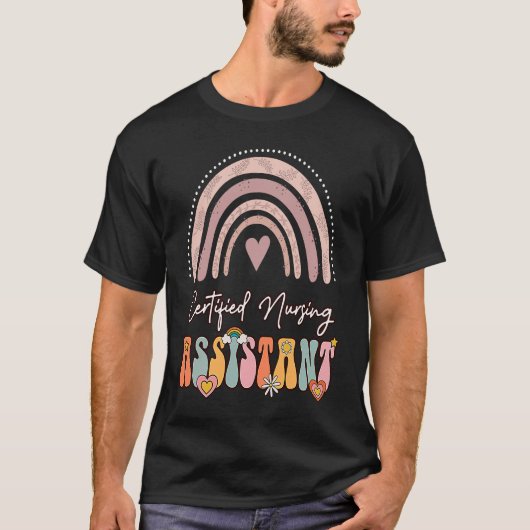 認定看護助手CNA Groovyレトロレインブ Tシャツ (正面)