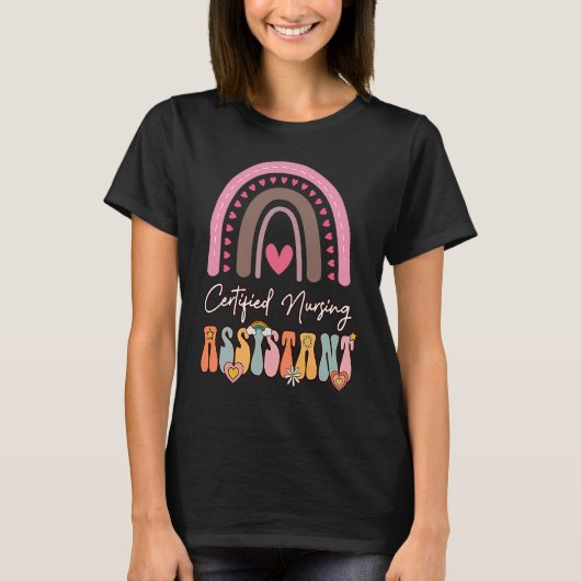 認定看護助手CNA Groovyレトロレインブ Tシャツ (正面)