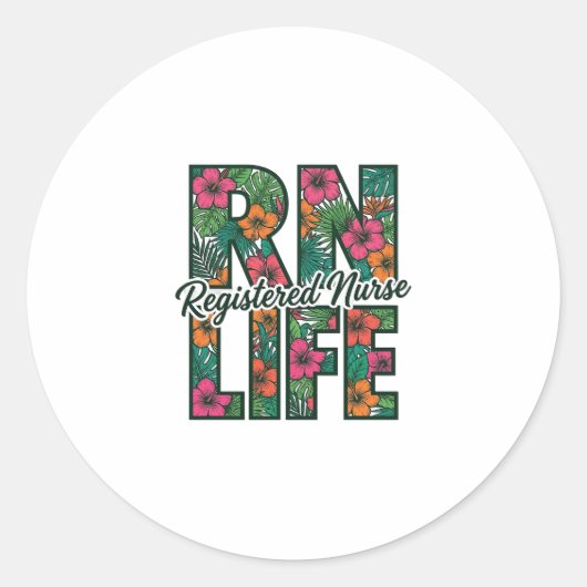 認定看護師 RN の人生 フローラル ベクター デザイン_1 ラウンドシール (正面)